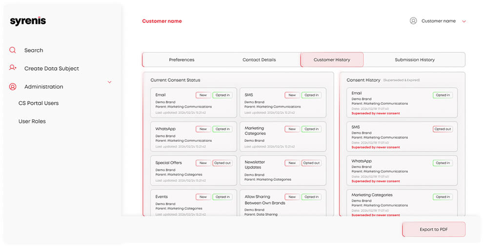 Preference management screenshot