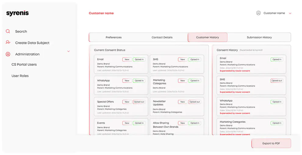 Preference management screenshot